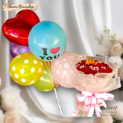 Sunlit Love Bouquet & Balloons Package